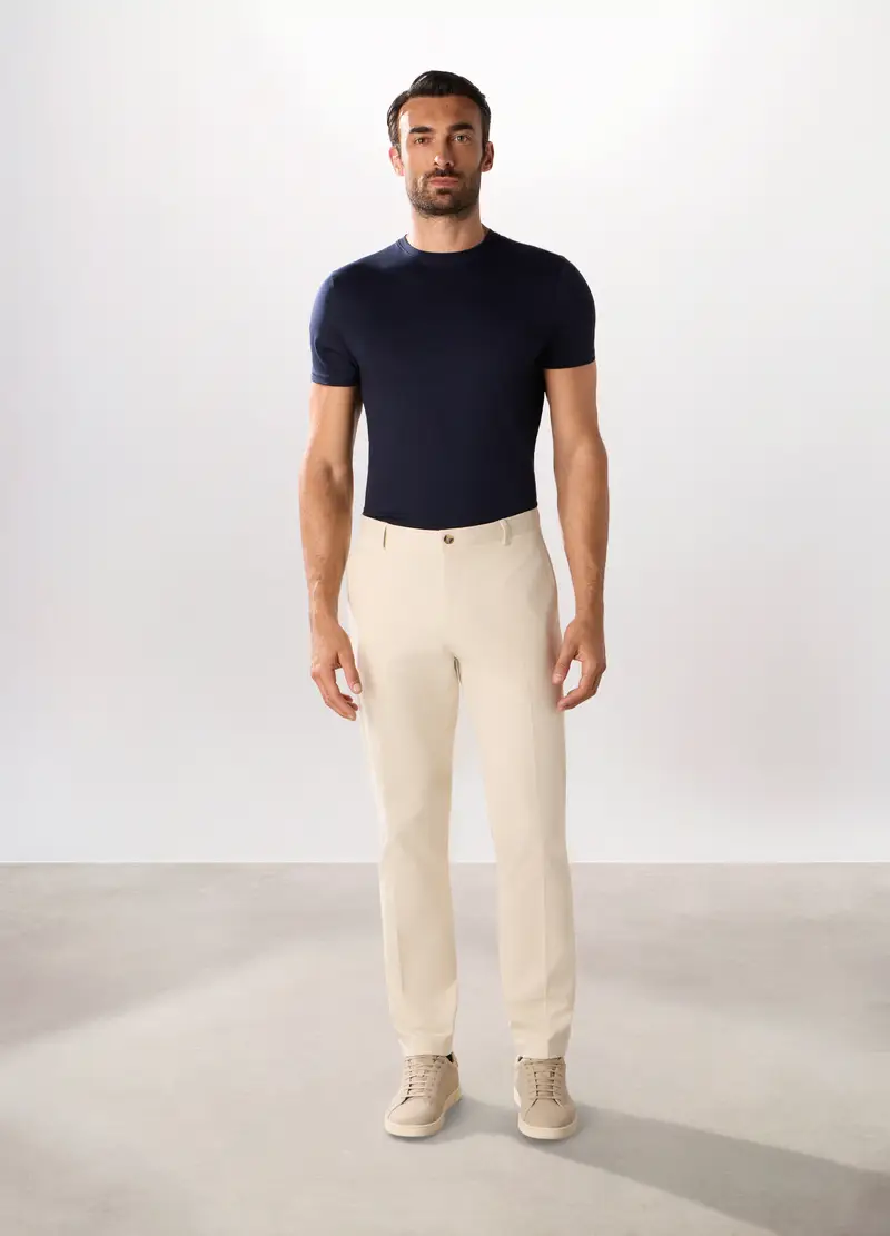 Pantalone Chino In Twill Di Cotone E Lyocell Stretch Uomo, Crema