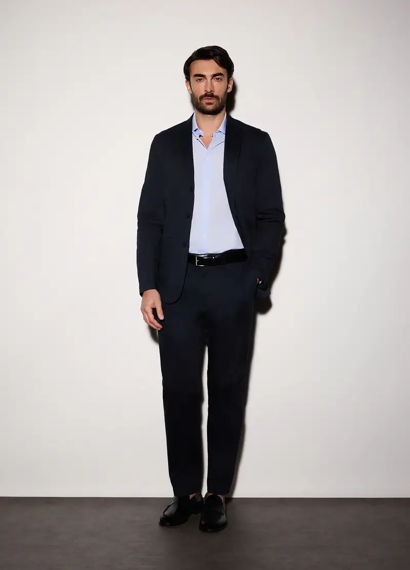 Pantalone Chino Regular Fit In Cotone Stretch Uomo, Blu Notte