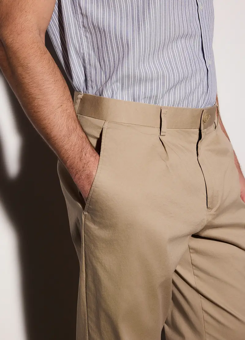 Pantalone Chino Regular Fit In Cotone Stretch Uomo, Marrone khaki miniatura 3