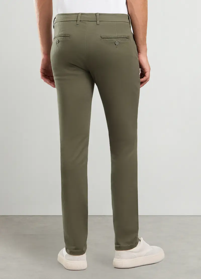 Pantalone Chino Regular Fit In Cotone Stretch Uomo, Verde oliva miniatura 2