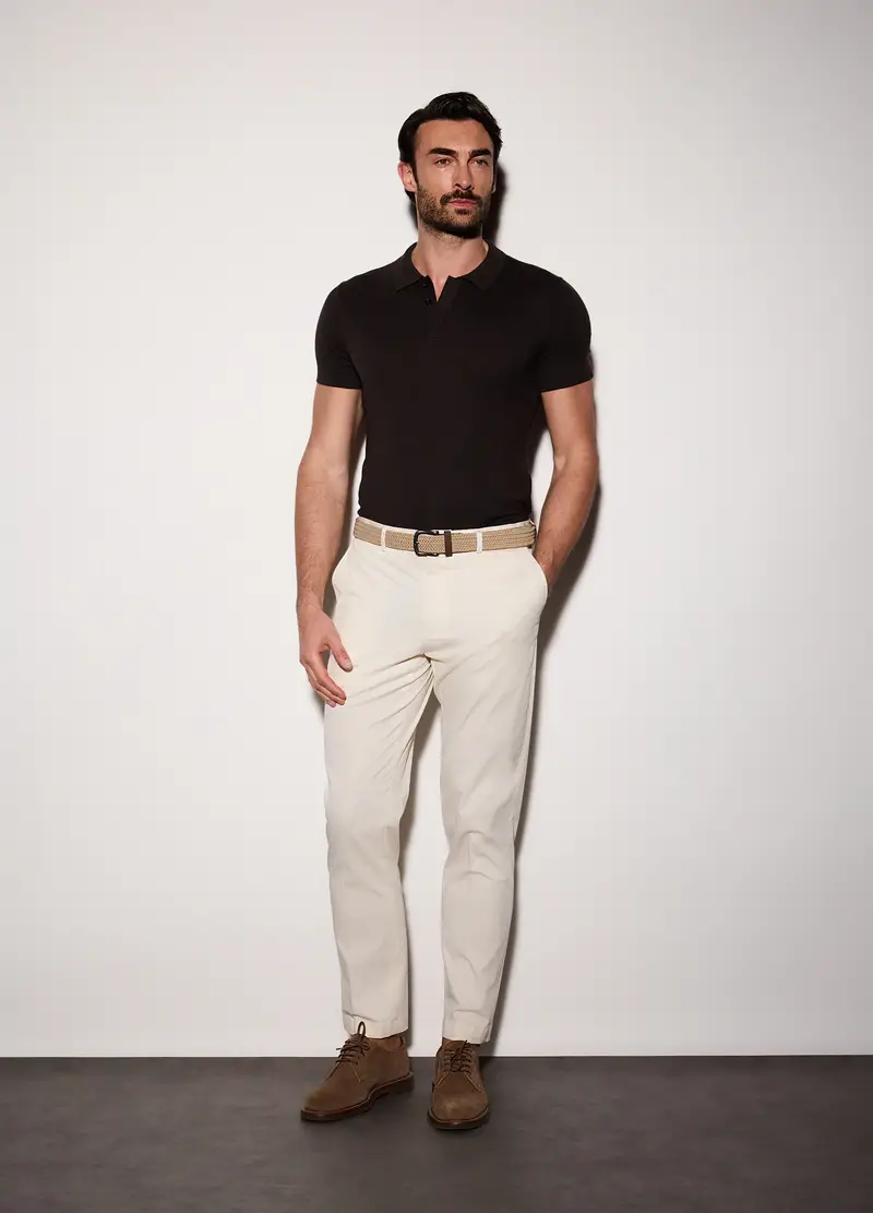 Pantalone Chino Slim Fit In Cotone Stretch Uomo, Bianco avorio