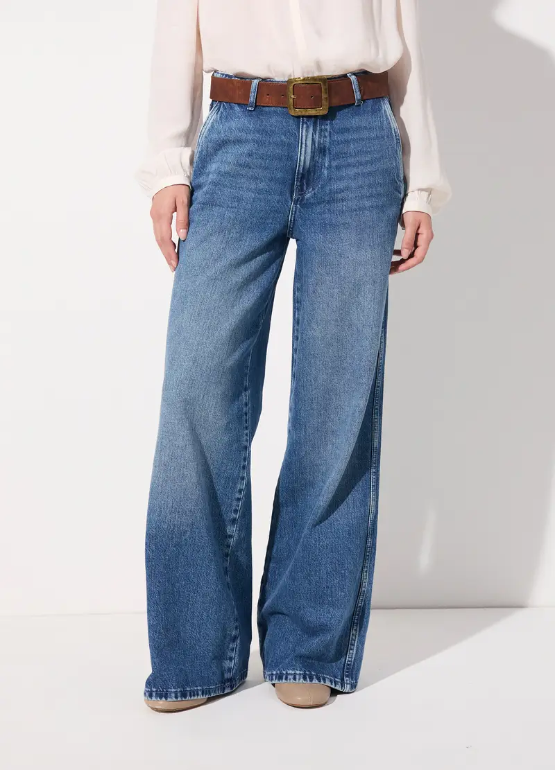 Pantalone Denim Flare Fit Donna, Unisex, Blu denim miniatura 2