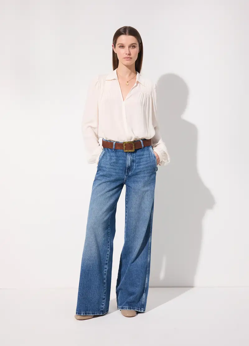 Pantalone Denim Flare Fit Donna, Unisex, Blu denim