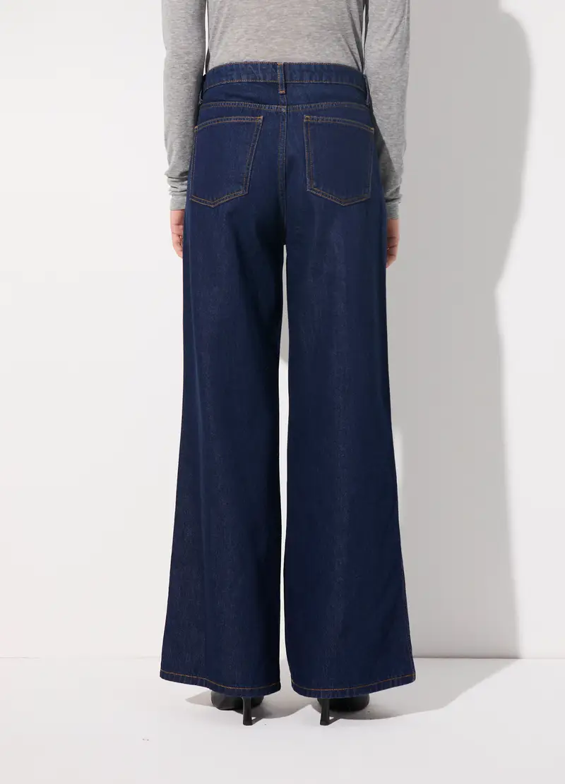 Pantalone Denim Flare Fit Donna, Unisex, Blu scuro miniatura 3