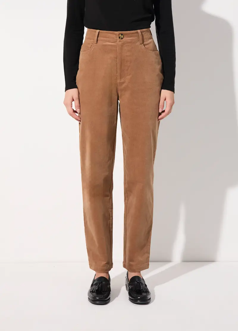 Pantalone Dritto In Costina Di Velluto Stretch Donna, Unisex, Marrone antilope miniatura 2