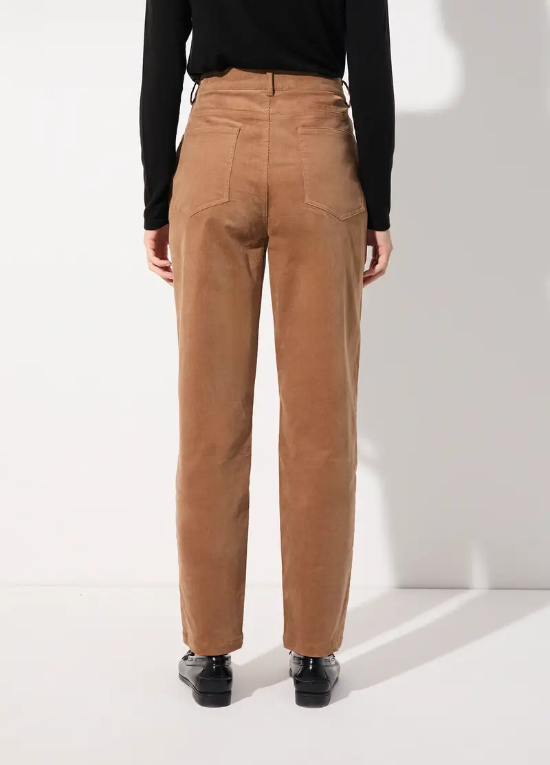 Pantalone Dritto In Costina Di Velluto Stretch Donna, Unisex, Marrone antilope miniatura 3