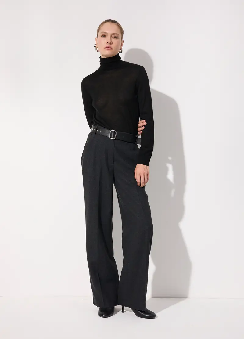 Pantalone Dritto In Misto Lana Donna, Unisex, Grigio scuro melange