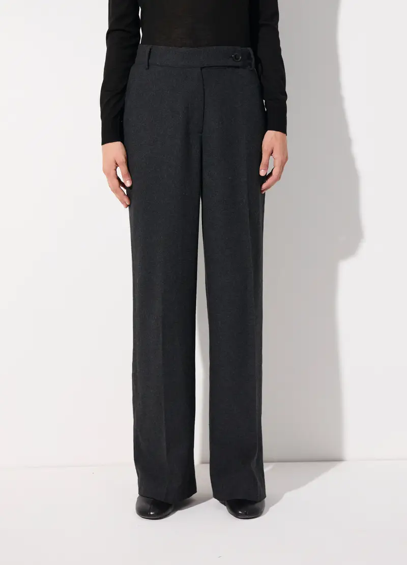 Pantalone Dritto In Misto Lana Donna, Unisex, Grigio scuro melange miniatura 2