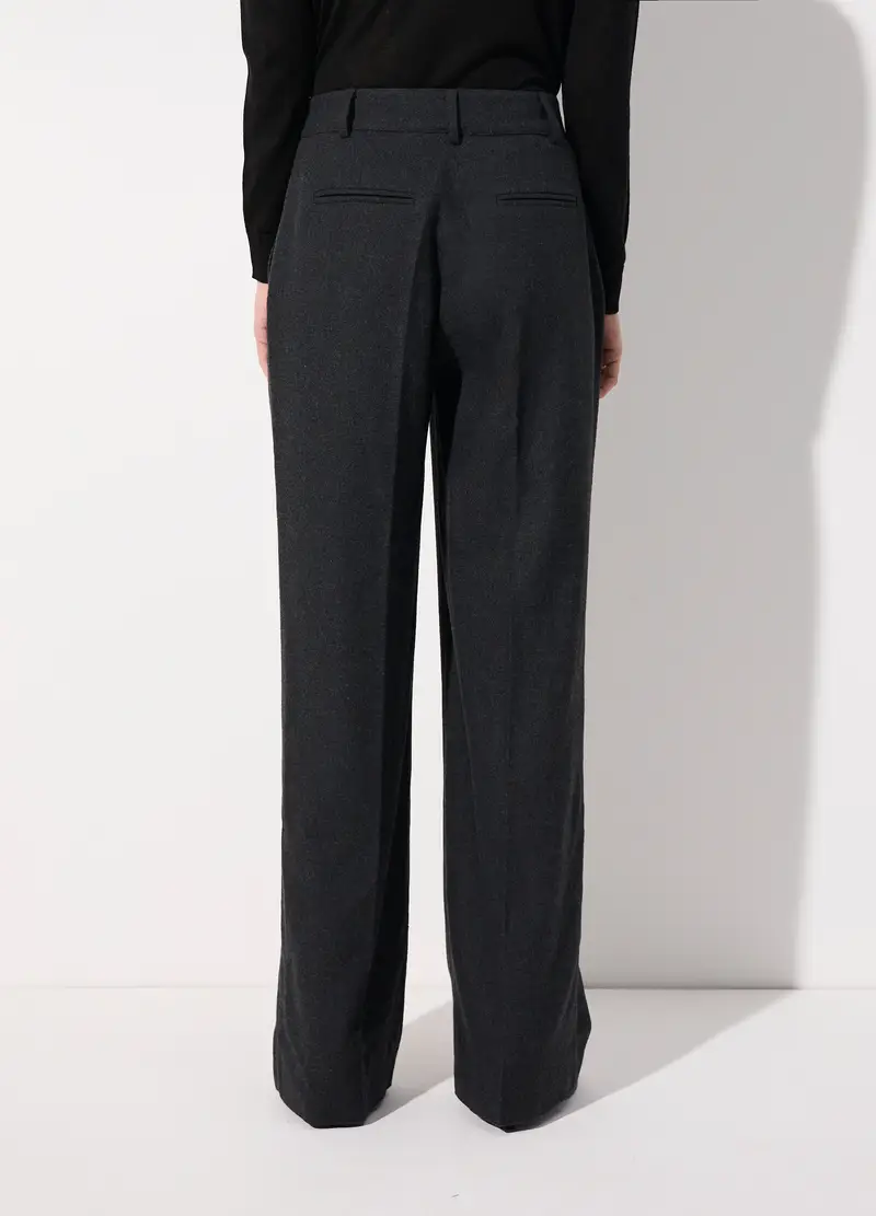 Pantalone Dritto In Misto Lana Donna, Unisex, Grigio scuro melange miniatura 3