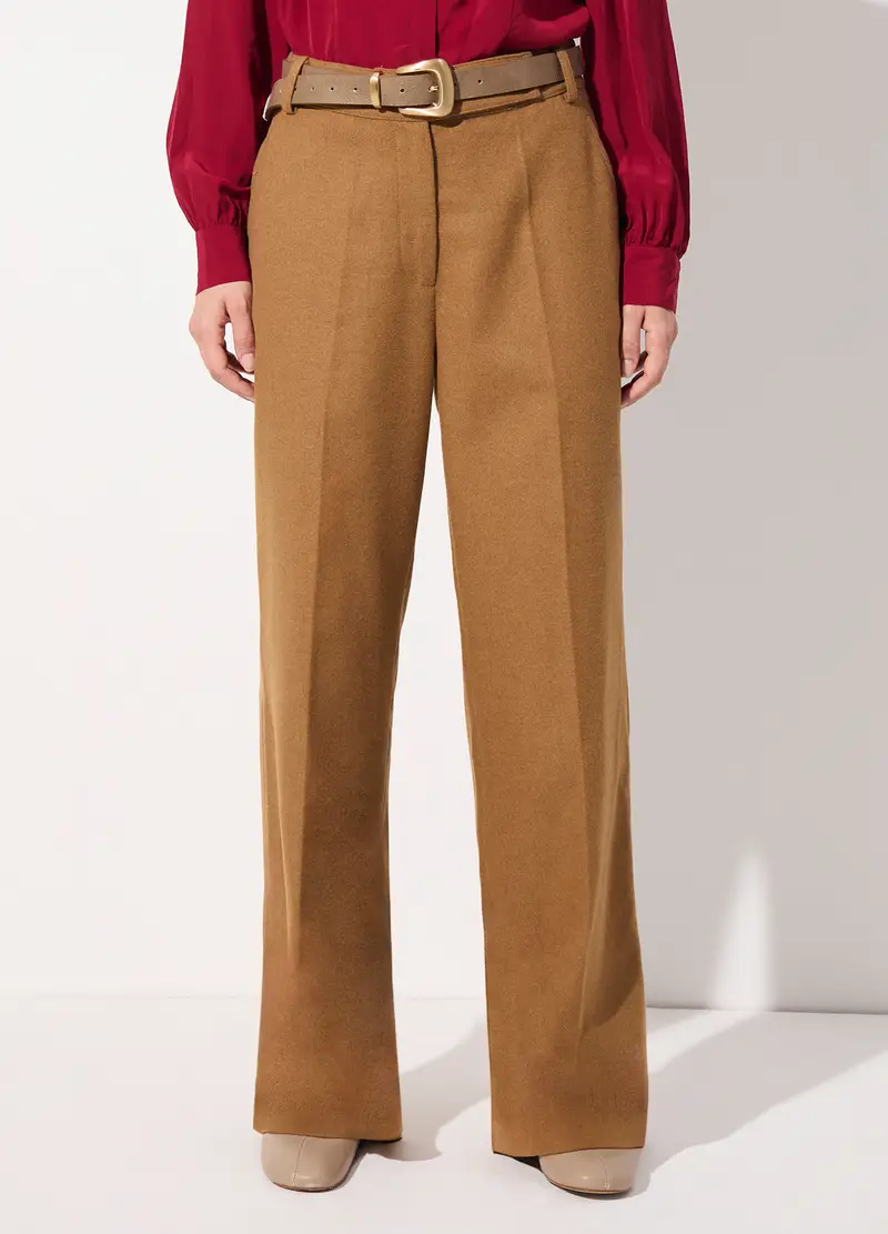 Pantalone Dritto In Misto Lana Donna, Unisex, Marrone chiaro miniatura 2