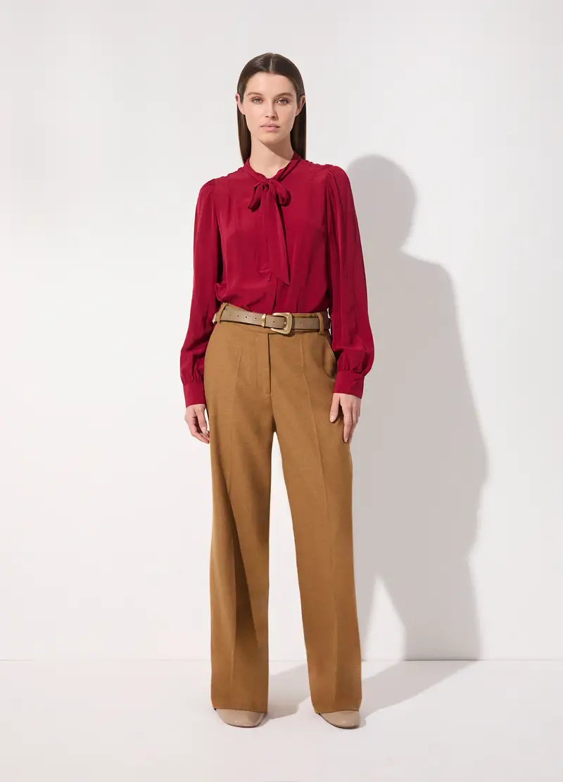 Pantalone Dritto In Misto Lana Donna, Unisex, Marrone chiaro