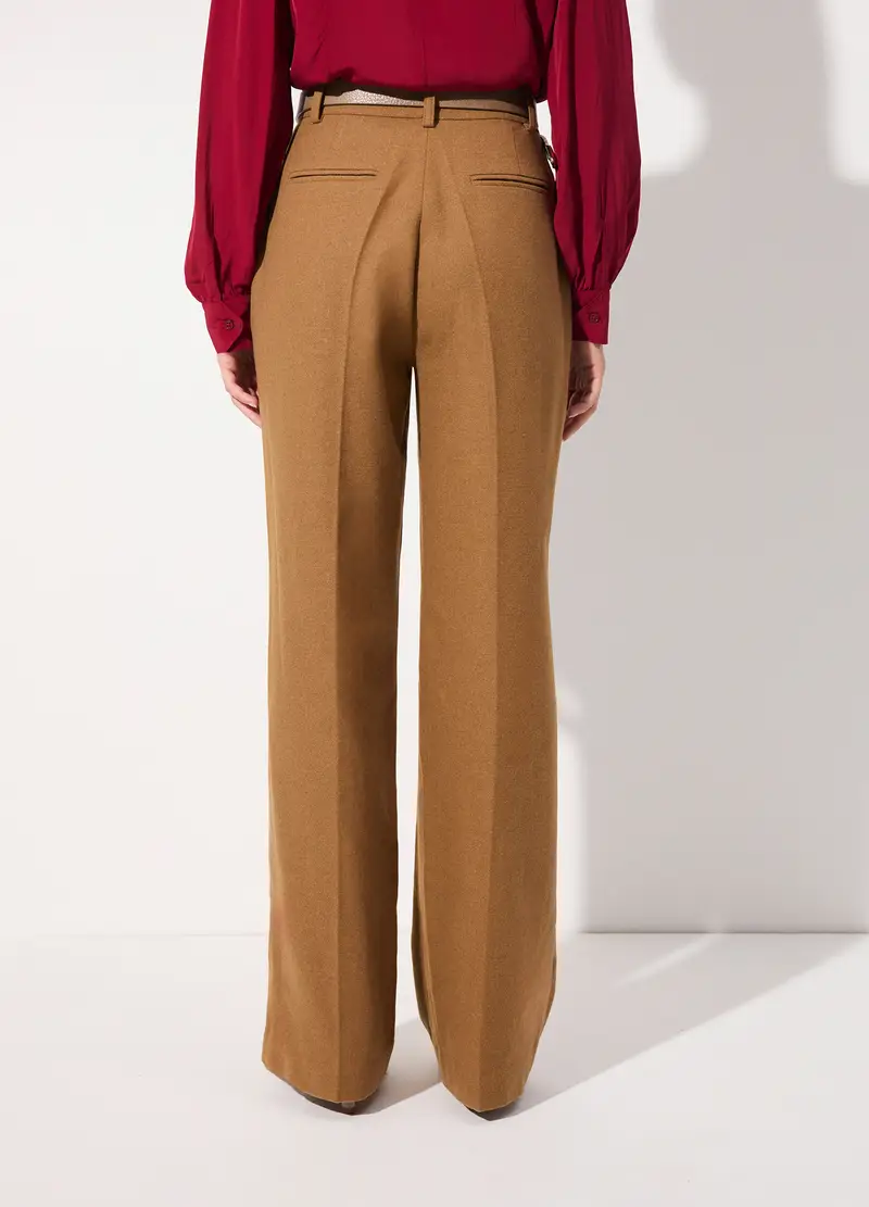 Pantalone Dritto In Misto Lana Donna, Unisex, Marrone chiaro miniatura 3