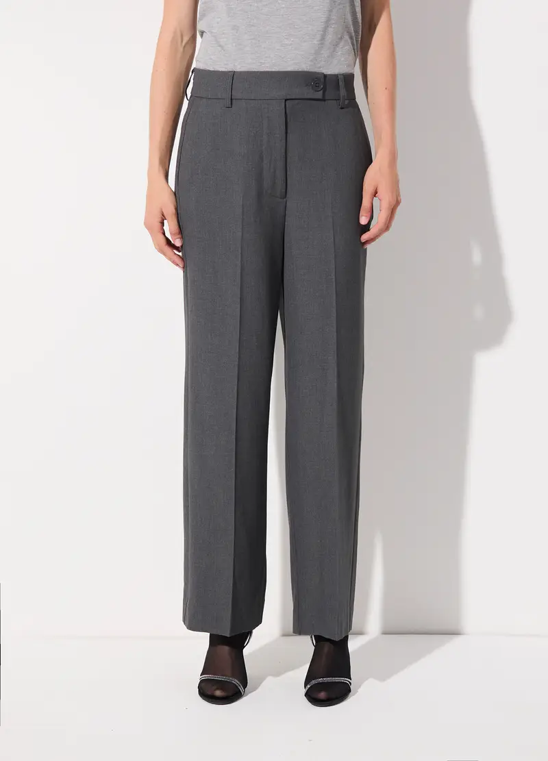 Pantalone Dritto In Misto Lana Stretch Donna, Unisex, Grigio scuro melange miniatura 2