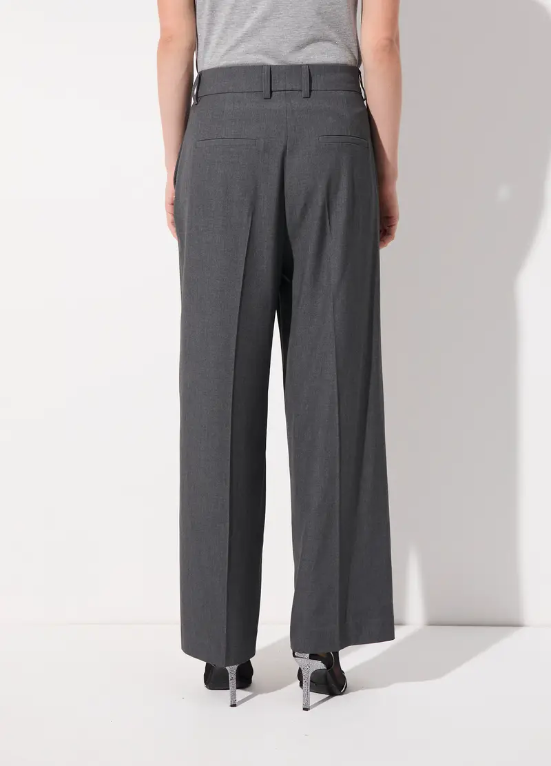 Pantalone Dritto In Misto Lana Stretch Donna, Unisex, Grigio scuro melange miniatura 3