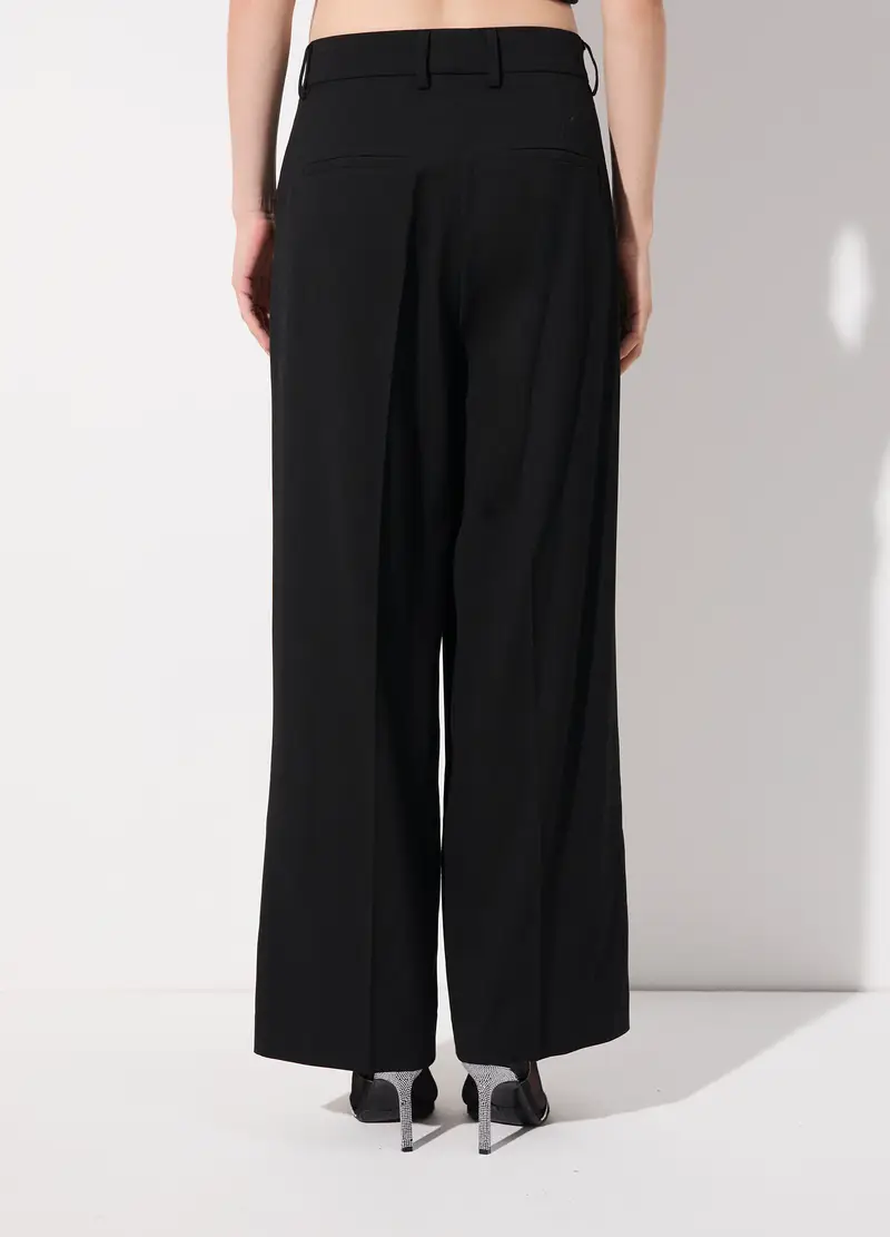 Pantalone Dritto In Misto Lana Stretch Donna, Unisex, Nero miniatura 3