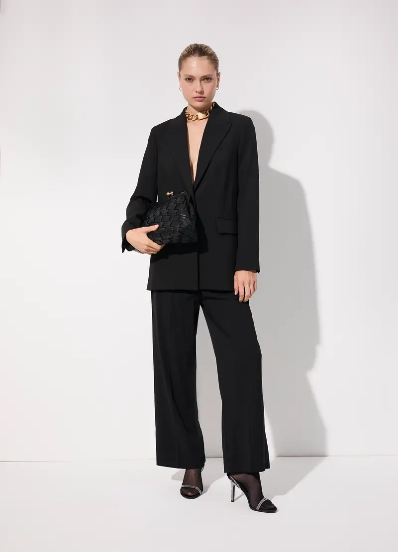 Pantalone Dritto In Misto Lana Stretch Donna, Unisex, Nero