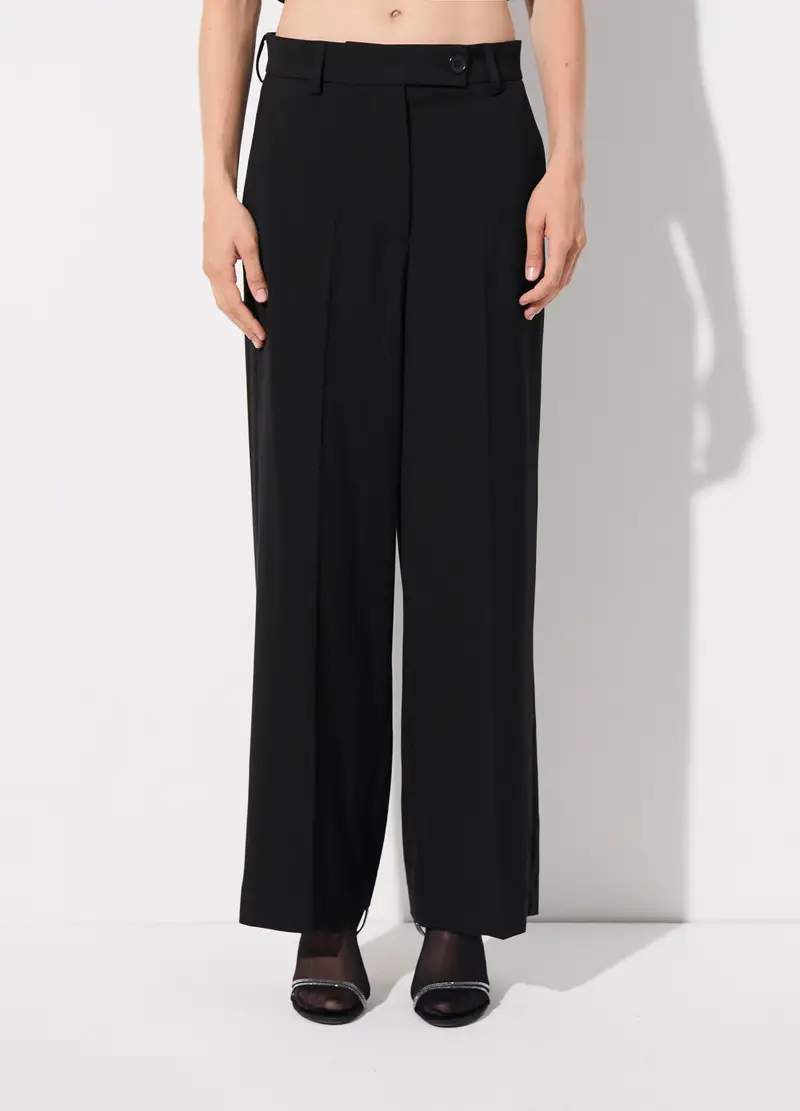 Pantalone Dritto In Misto Lana Stretch Donna, Unisex, Nero miniatura 2