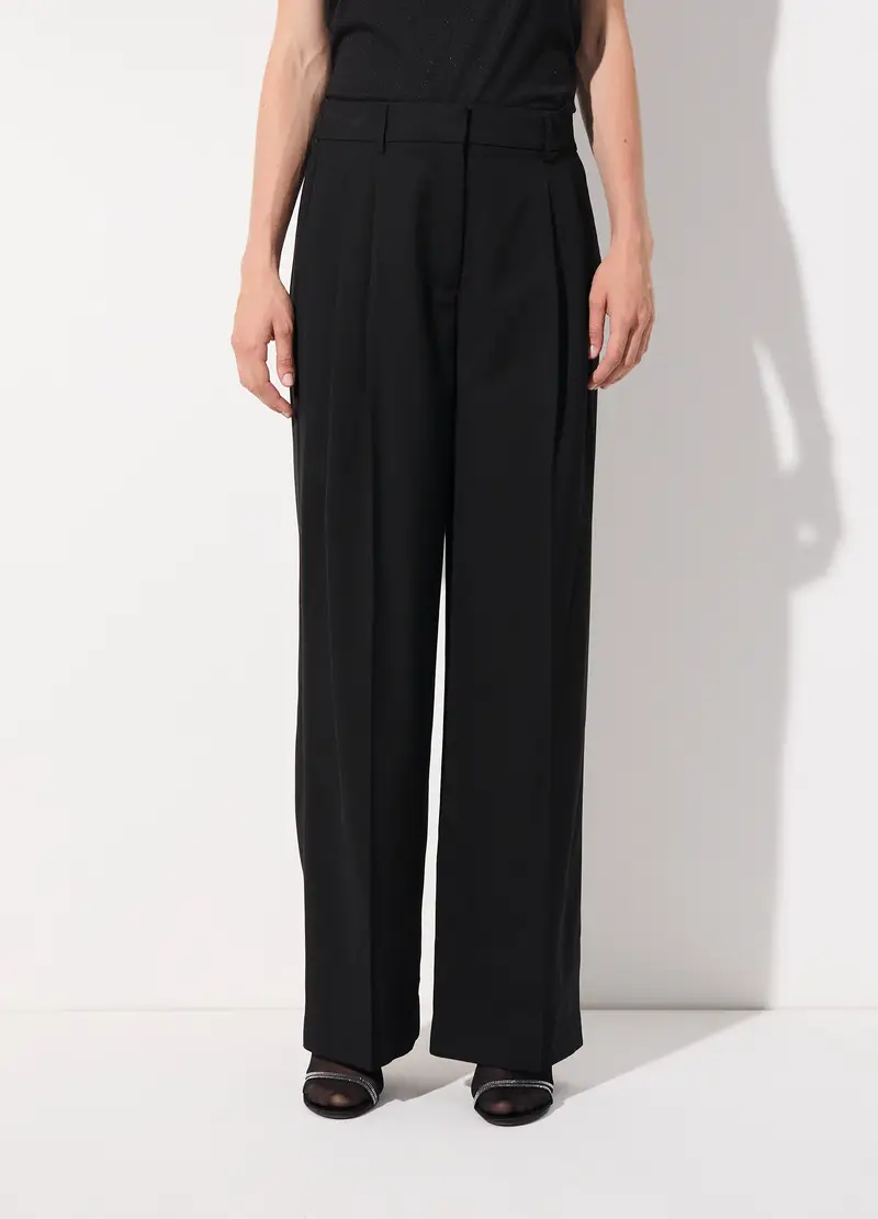 Pantalone Dritto In Misto Lana Stretch Donna, Unisex, Nero miniatura 2