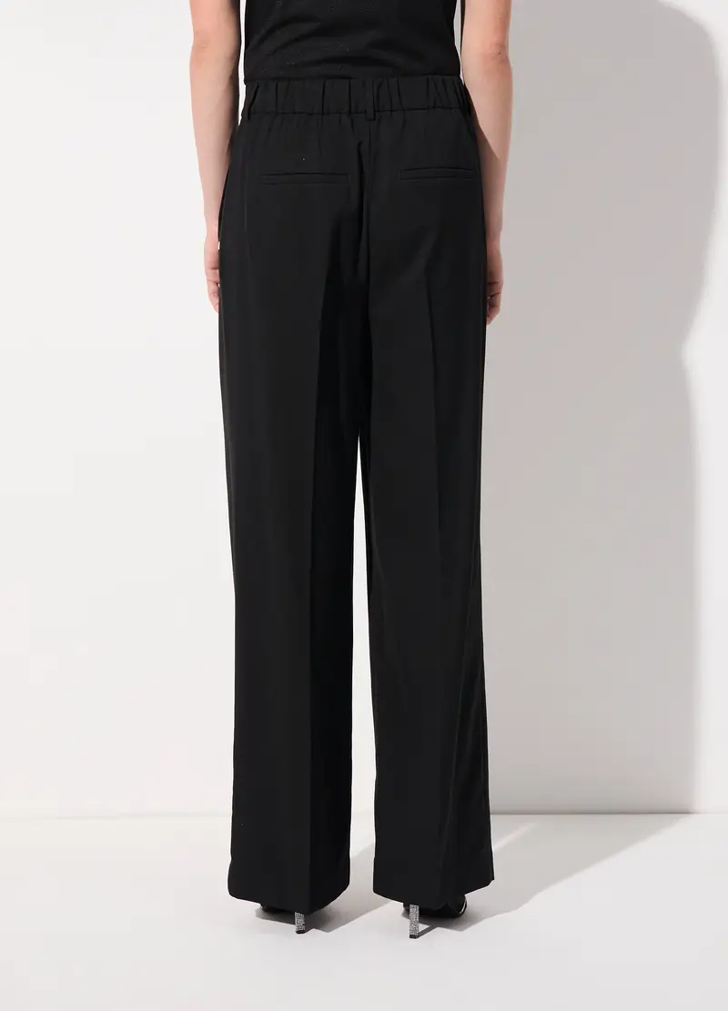 Pantalone Dritto In Misto Lana Stretch Donna, Unisex, Nero miniatura 3