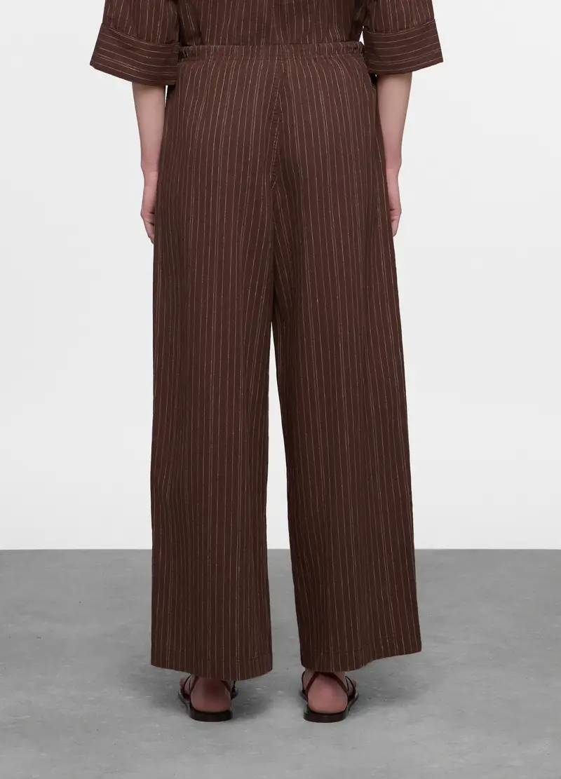 Pantalone Fit Relaxed In Cotone Misto Lino Donna, Marrone miniatura 2