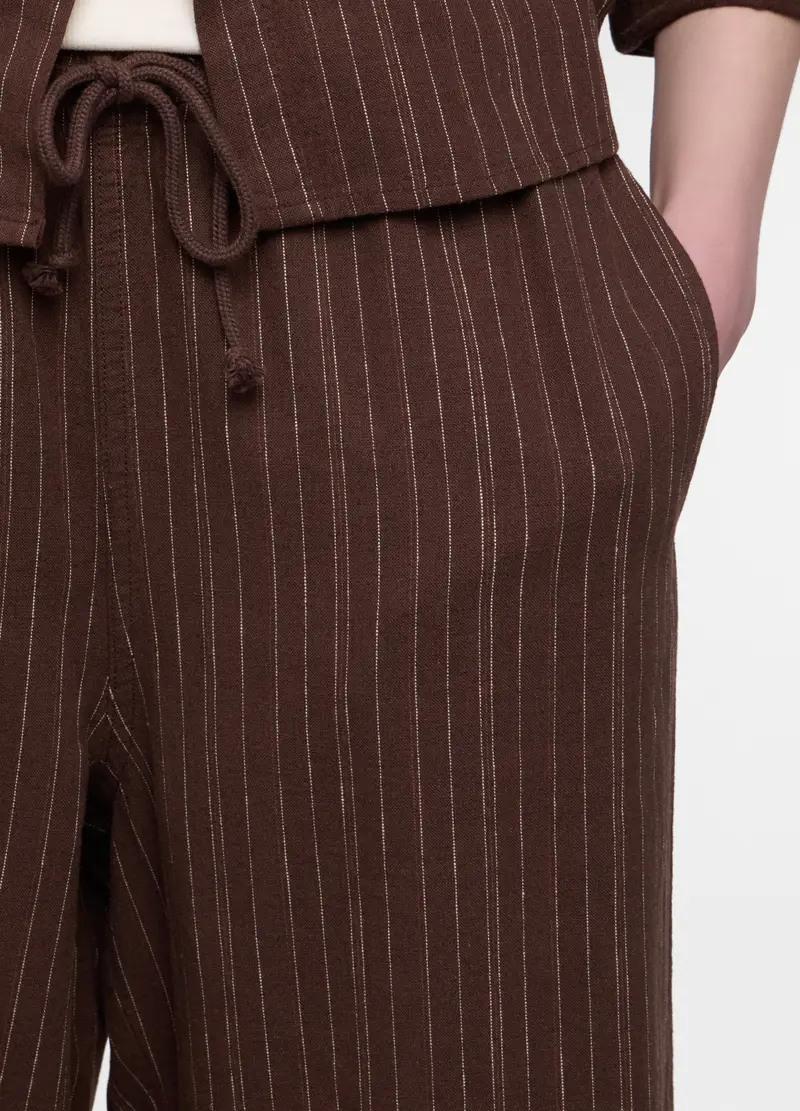 Pantalone Fit Relaxed In Cotone Misto Lino Donna, Marrone miniatura 3