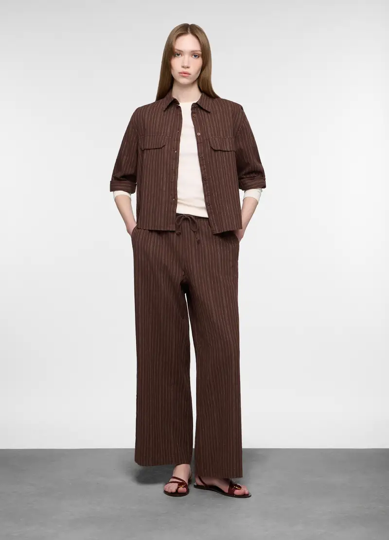 Pantalone Fit Relaxed In Cotone Misto Lino Donna, Marrone