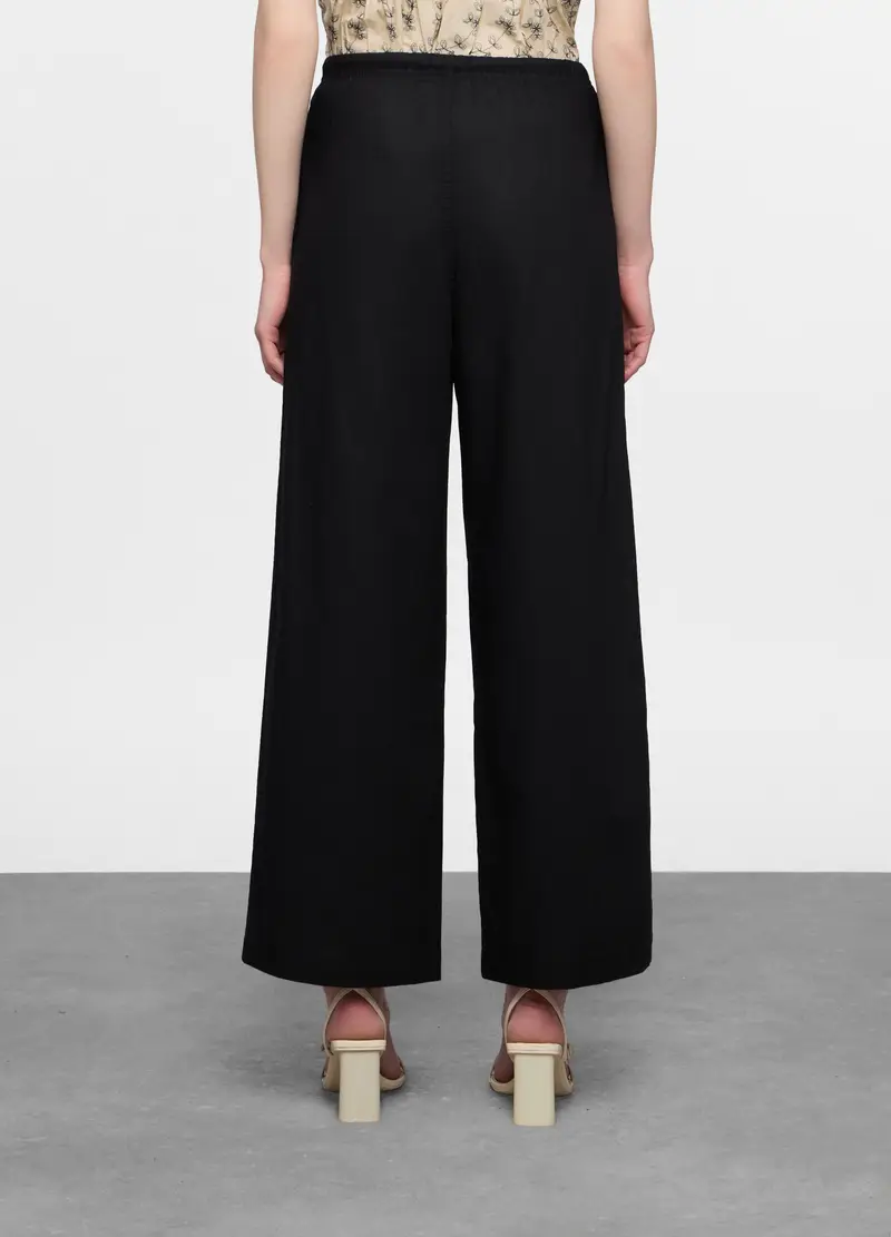 Pantalone Fit Relaxed In Cotone Misto Lino Donna, Nero miniatura 2