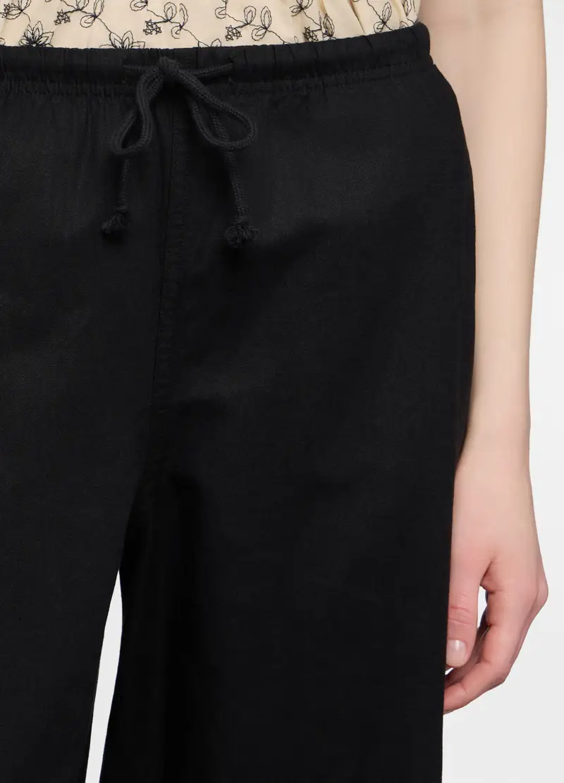 Pantalone Fit Relaxed In Cotone Misto Lino Donna, Nero miniatura 3