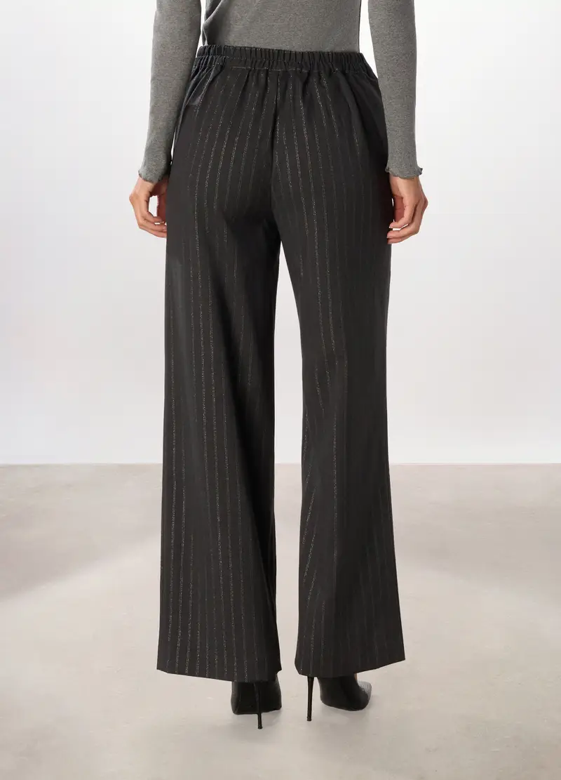 Pantalone Gessato Wide Leg Donna, Grigio scuro miniatura 2