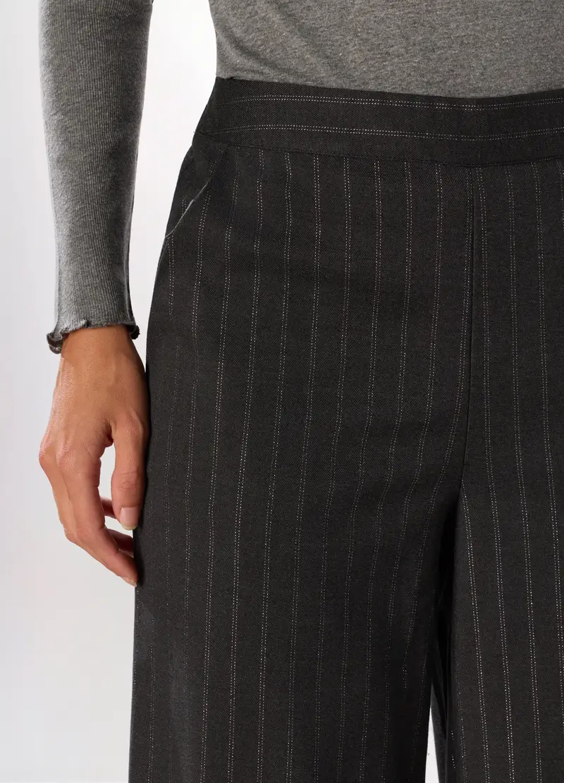 Pantalone Gessato Wide Leg Donna, Grigio scuro miniatura 3