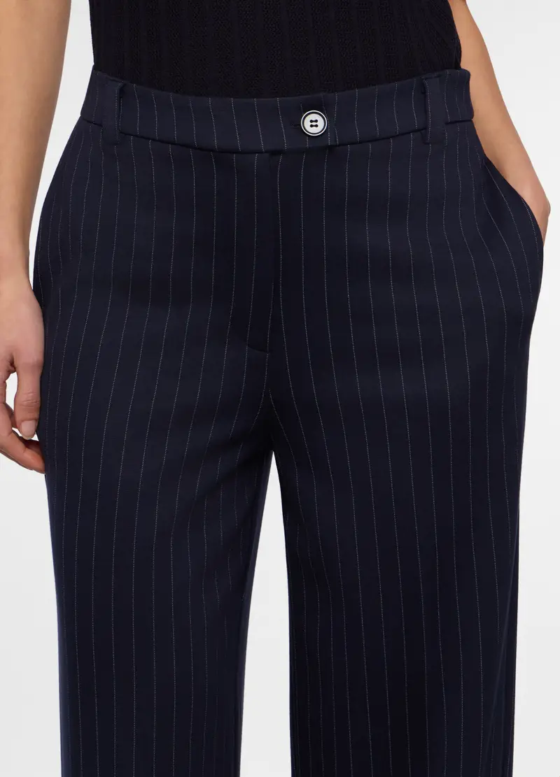 Pantalone Gessato Wide Leg Misto Viscosa Donna, Blu navy miniatura 3