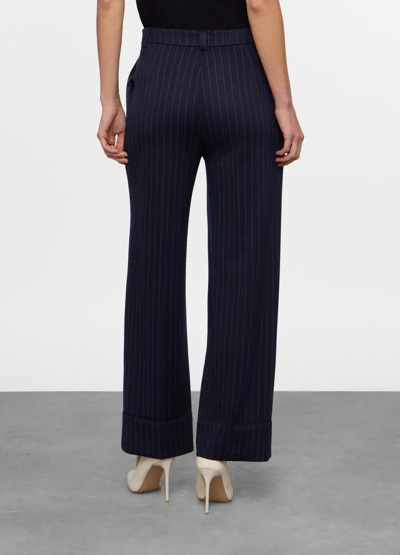 Pantalone Gessato Wide Leg Misto Viscosa Donna, Blu navy miniatura 2