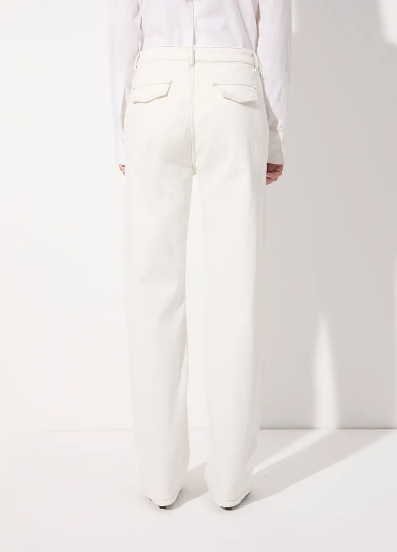 Pantalone In Denim Stretch Donna, Unisex, Ecrù Ecrù miniatura 3