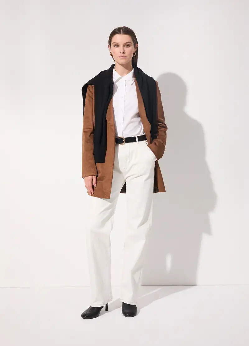 Pantalone In Denim Stretch Donna, Unisex, Ecrù Ecrù