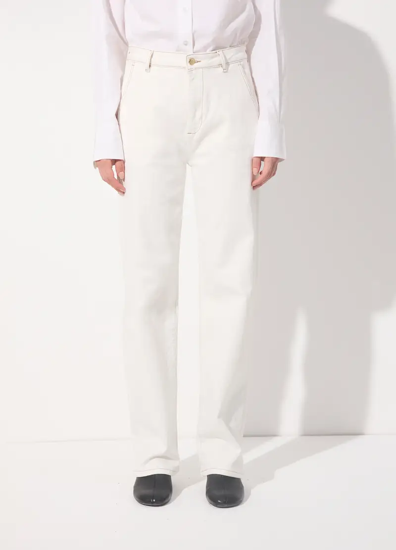 Pantalone In Denim Stretch Donna, Unisex, Ecrù Ecrù miniatura 2