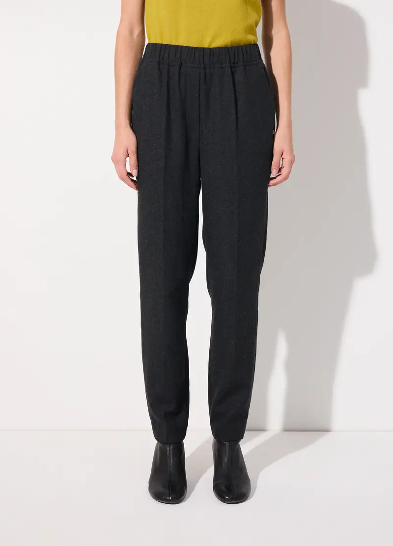 Pantalone In Misto Lana Con Vita Elasticata Donna, Unisex, Grigio scuro miniatura 2