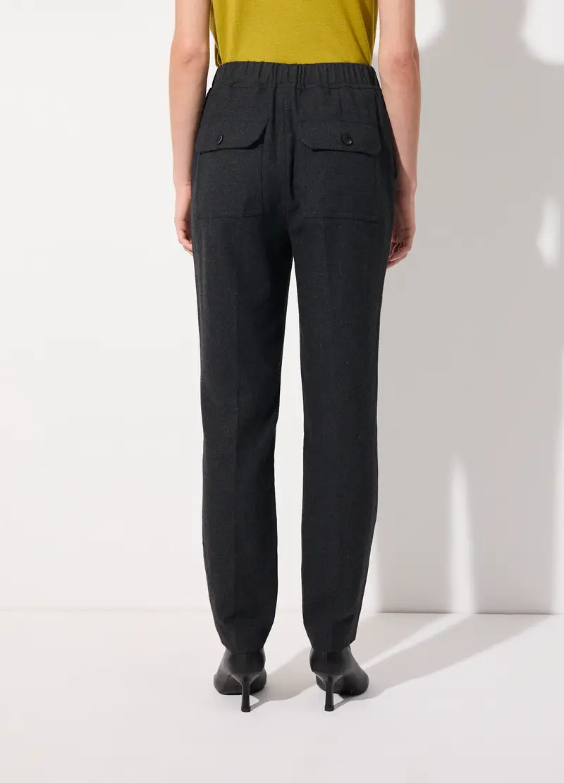 Pantalone In Misto Lana Con Vita Elasticata Donna, Unisex, Grigio scuro miniatura 3