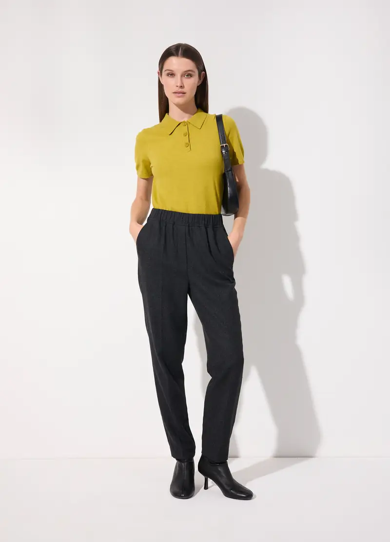 Pantalone In Misto Lana Con Vita Elasticata Donna, Unisex, Grigio scuro