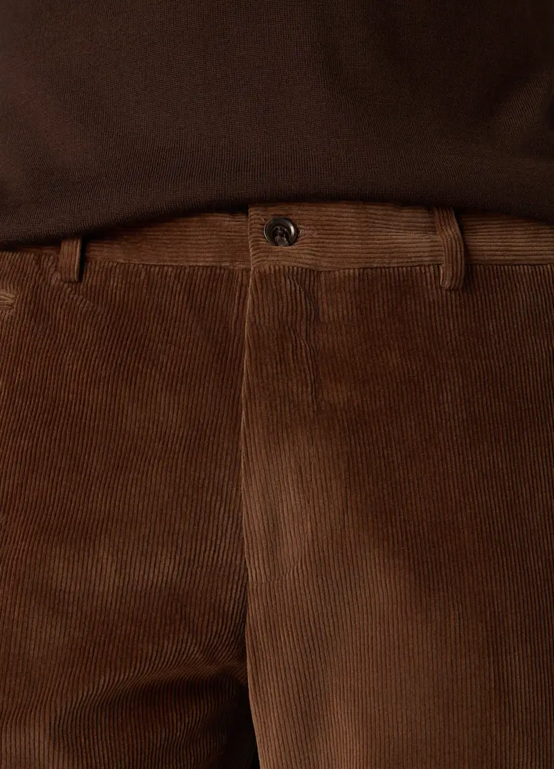 Pantalone In Velluto A Coste Di Cotone Stretch Uomo, Marrone cuoio miniatura 3