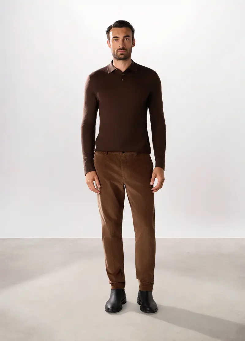 Pantalone In Velluto A Coste Di Cotone Stretch Uomo, Marrone cuoio