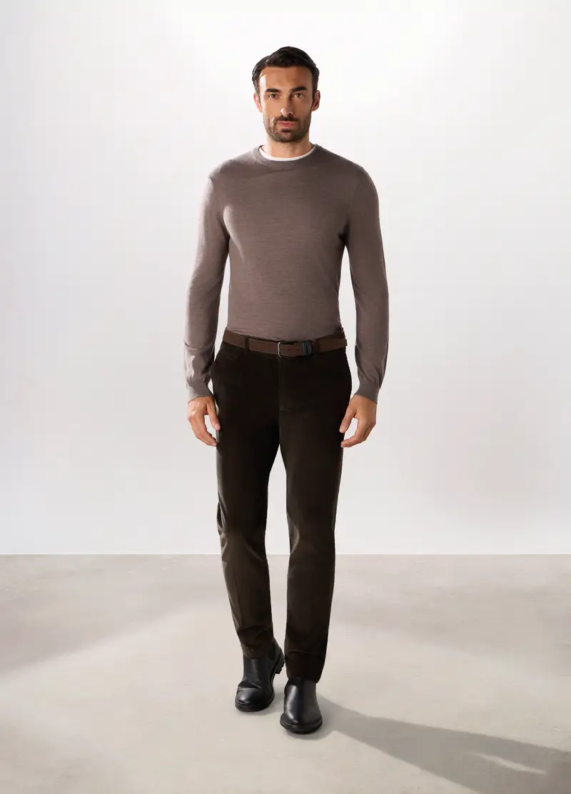 Pantalone In Velluto A Coste Di Cotone Stretch Uomo, Marrone testa di moro