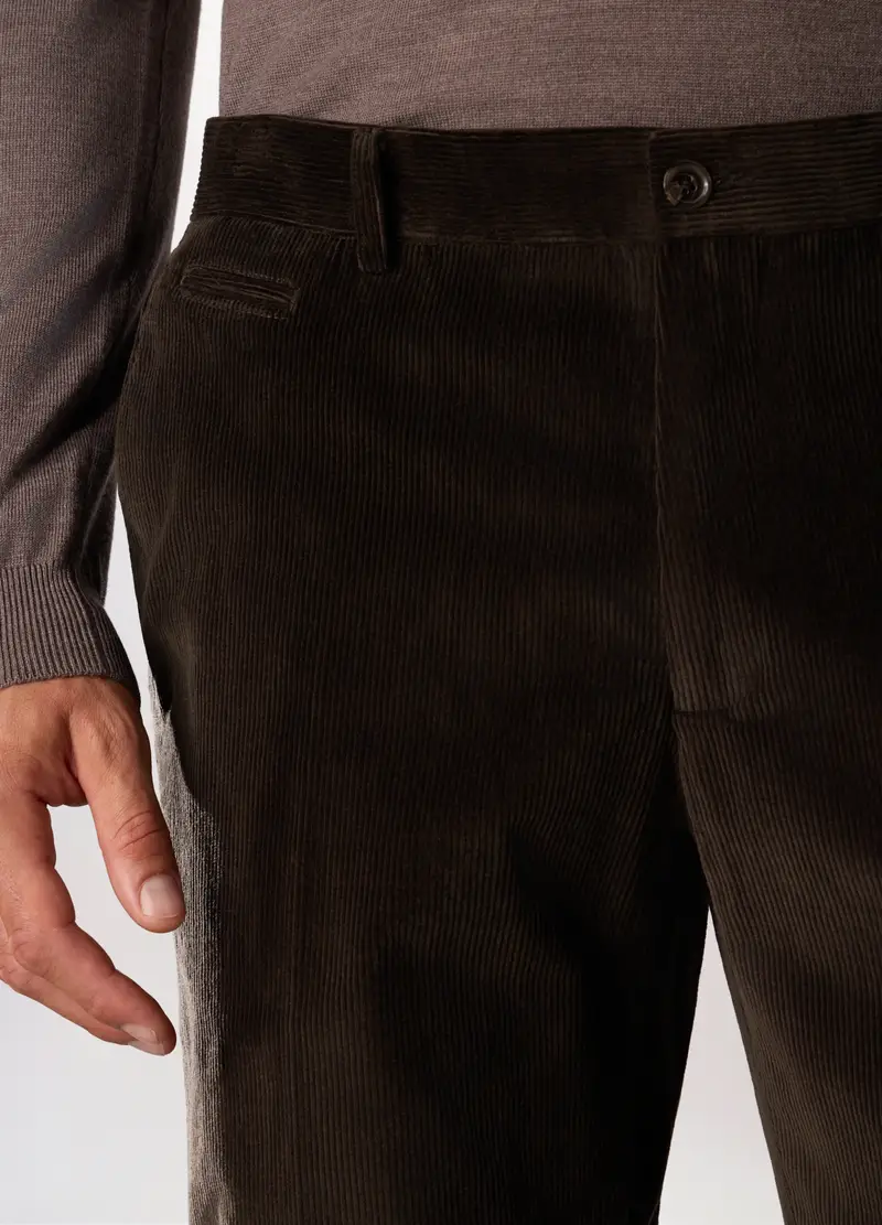 Pantalone In Velluto A Coste Di Cotone Stretch Uomo, Marrone testa di moro miniatura 3