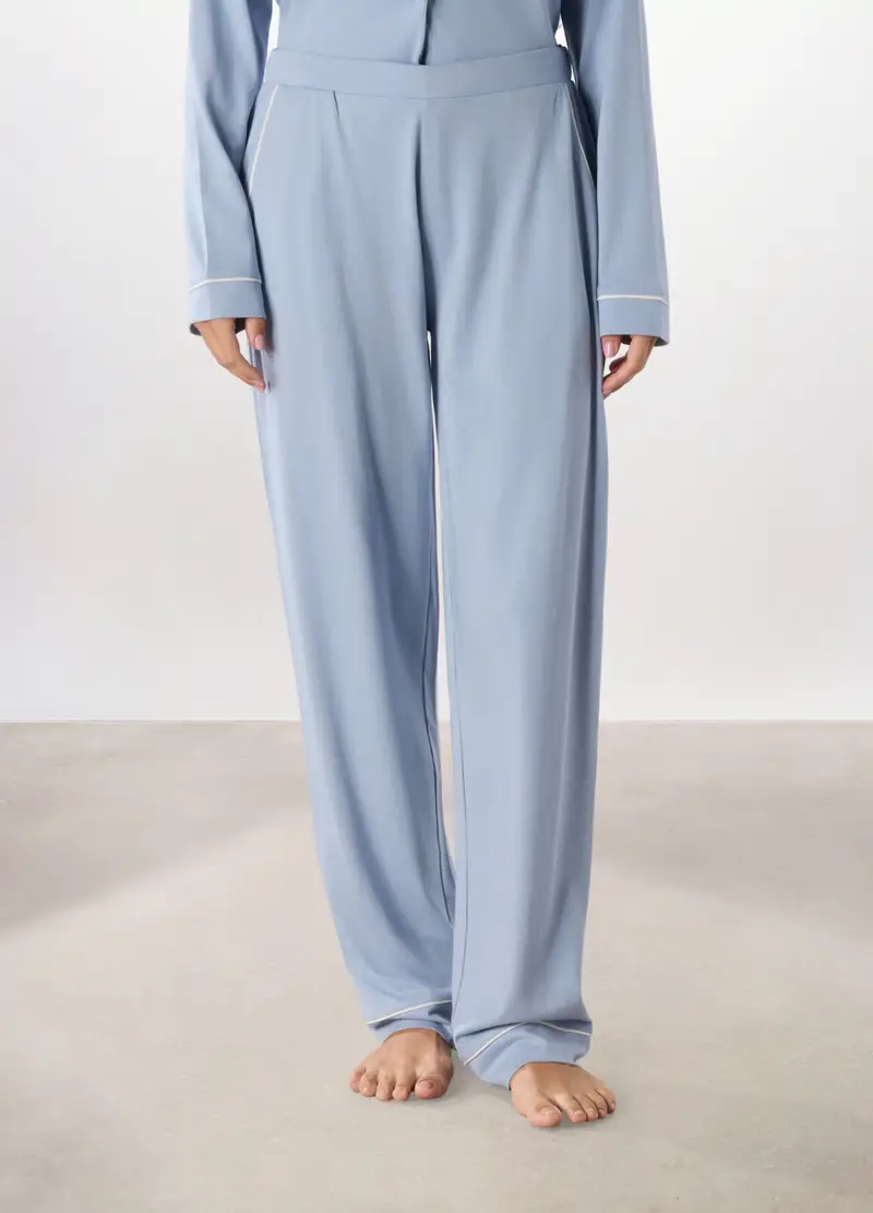 Pantalone Lungo Pigiama In Cotone Donna, Azzurro carta da zucchero miniatura 2