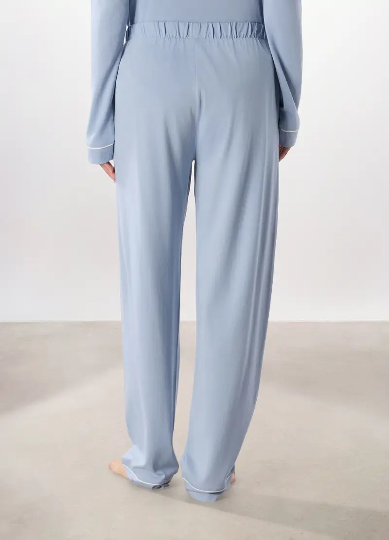 Pantalone Lungo Pigiama In Cotone Donna, Azzurro carta da zucchero miniatura 3