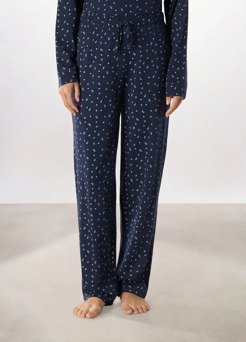 Pantalone Lungo Pigiama In Cotone Donna, Blu scuro miniatura 2