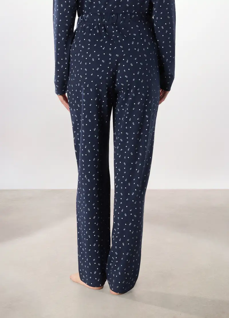 Pantalone Lungo Pigiama In Cotone Donna, Blu scuro miniatura 3