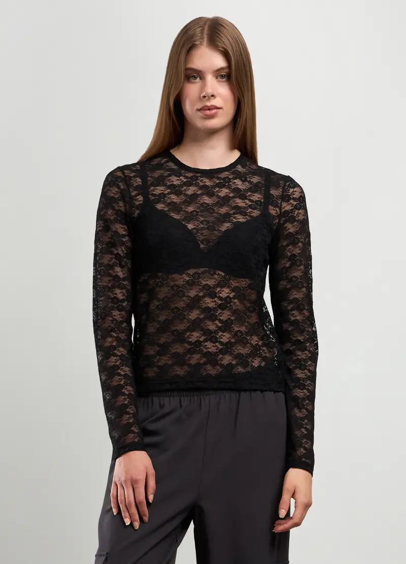 Pantalone Misto Viscosa Con Tasche Donna, Nero miniatura 2