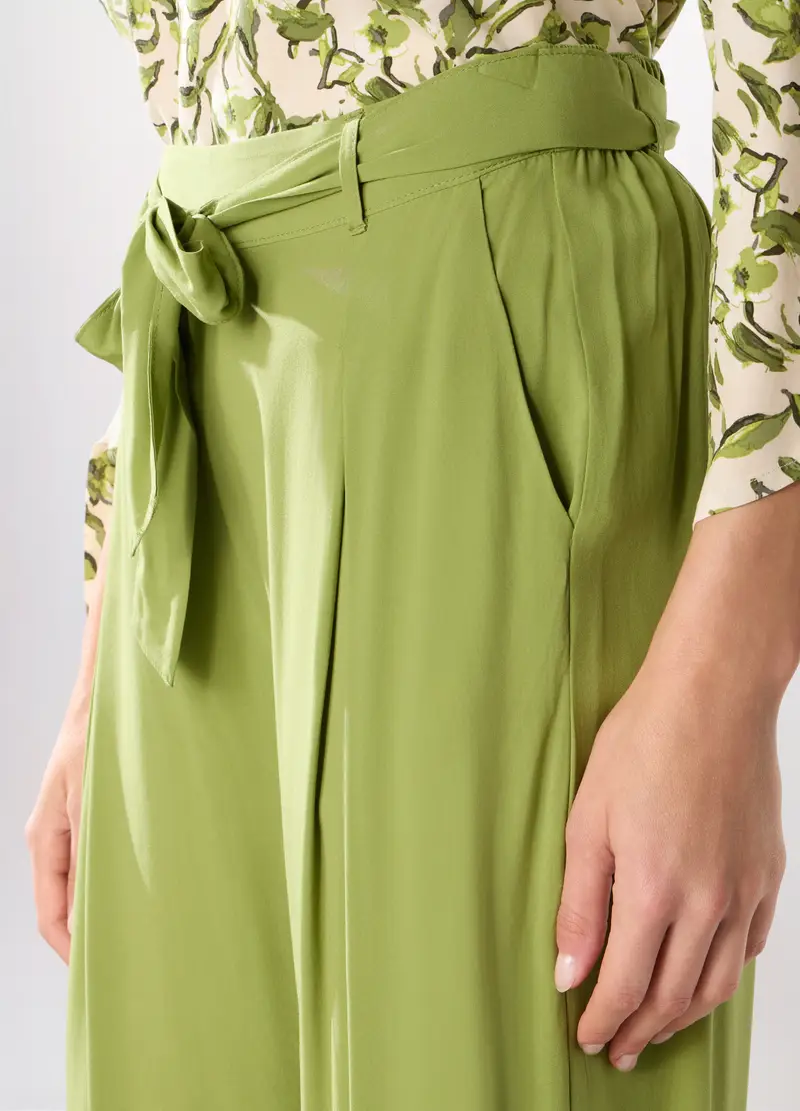 Pantalone Palazzo A Pieghe In Pura Viscosa Donna, Verde lime miniatura 3