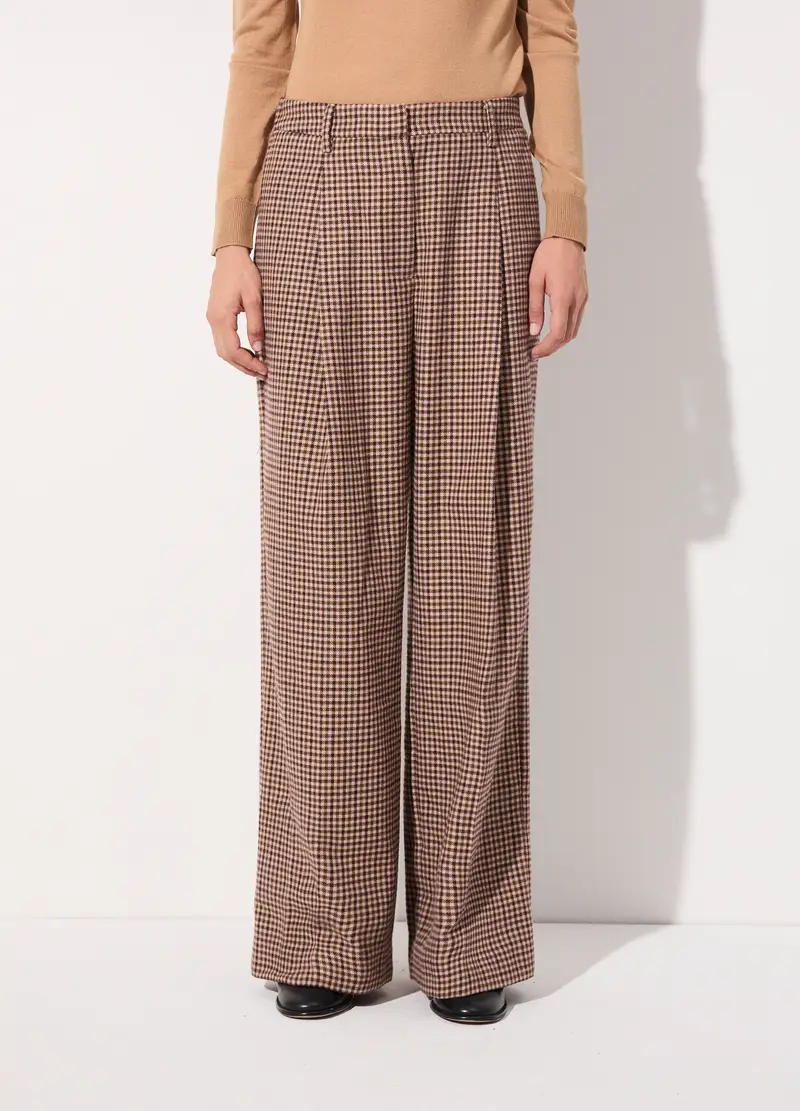 Pantalone Palazzo A Quadri In Misto Lana Donna, Unisex, Marrone miniatura 2
