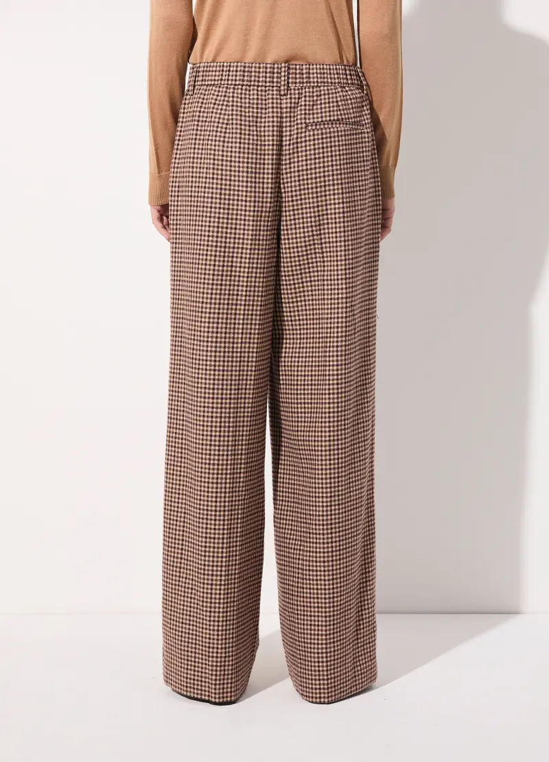 Pantalone Palazzo A Quadri In Misto Lana Donna, Unisex, Marrone miniatura 3